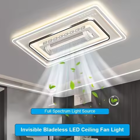 Invisible bladeless LED ceiling fan light with remote control for bedrooms and living rooms
