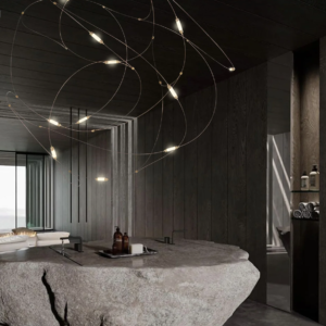 Caren Firefly LED Pendant Light in polished steel with flock of light effect