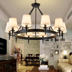 Vintage Iron Chandelier Fabric Lampshade