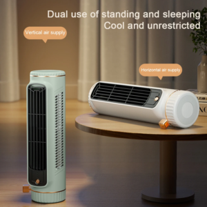 Quiet bladeless USB rechargeable desktop tower fan in black for home office