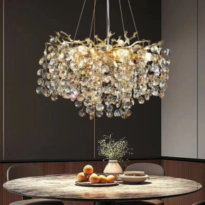 Luxury Gold Tree Branch Crystal Pendant Chandelier for Living Room, Hotel Hall