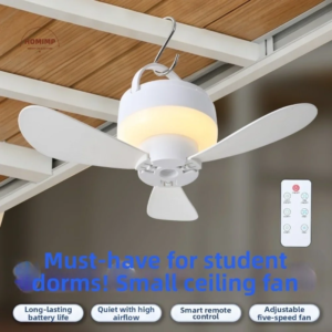USB rechargeable hanging ceiling fan light with remote control for tent and RV