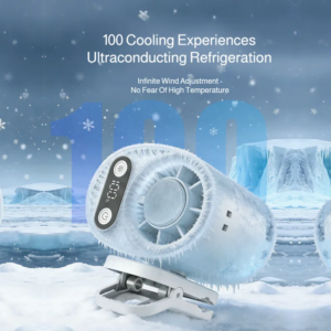 Clip-on USB fan with digital display in white