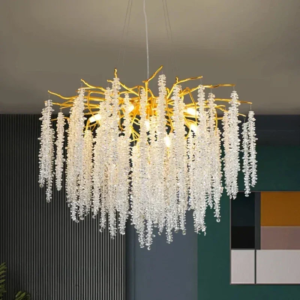 Luxury Gold Branch Tassel Crystal LED Pendant Light for dining room