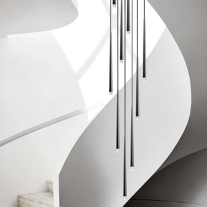 Modern Black Long LED Staircase Pendant Chandelier