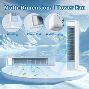 Portable USB rechargeable desktop tower fan with 3600mAh battery in white