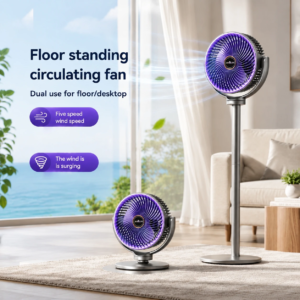 3-in-1 modern air circulator pedestal fan with adjustable heights and USB-C
