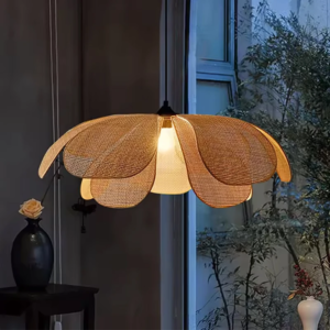 Rattan woven petal pendant light