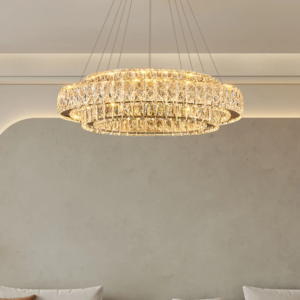 Luxury Gold Ring Crystal LED Pendant Chandelier