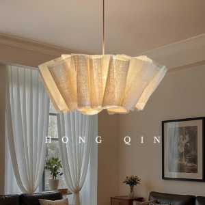 Wabi-Sabi Handmade Fabric LED Pendant Light in living room