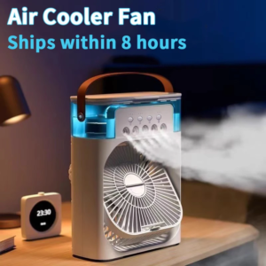 3-in-1 mini air cooler fan with humidifier and LED night light in black