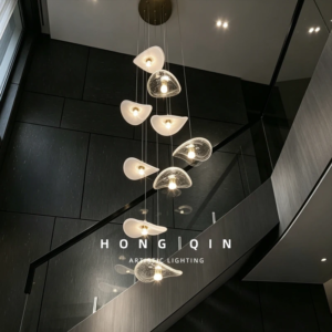 Long glass globe staircase chandelier for duplex loft stairwell