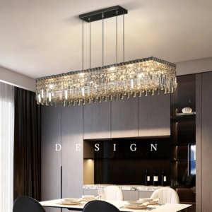 Nordic luxury crystal linear pendant light over kitchen island