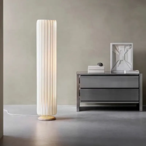 Modern White Silk Pleated Cylinder LED Floor Lamp