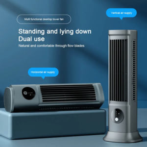 Portable vertical horizontal desktop tower fan USB rechargeable in white