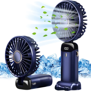 Foldable handheld Type-C rechargeable fan with LED display in white