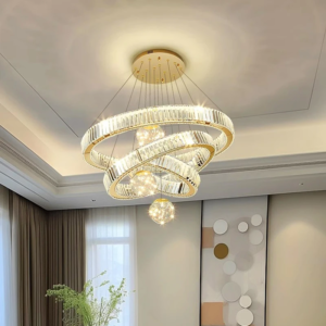 Modern Gold Brushed Stainless Crystal Pendant Light