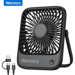 Warmco mini USB desk fan with 180-degree rotation in pink