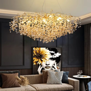 Modern Gold Crystal Linear LED Pendant Chandelier