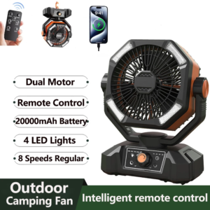20000mAh camping fan with 4-LED lantern and 8 speeds