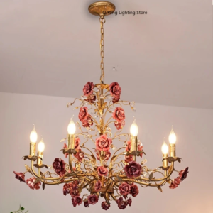 French Garden Ironwork Rose Chandelier
