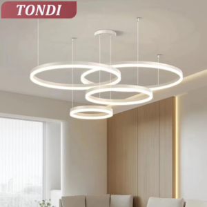 Modern LED Living Room Chandelier White Gold Ring Ceiling Light