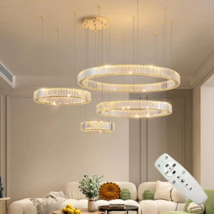 Modern gold luxury crystal LED ring pendant chandelier