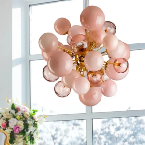 Italian Pink Glass Spherical Art Chandelier