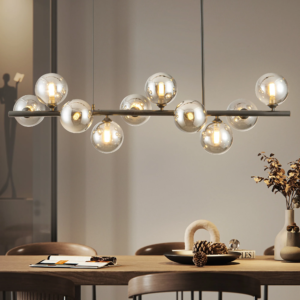 10-Light Matte Black Mid-Century Chandelier