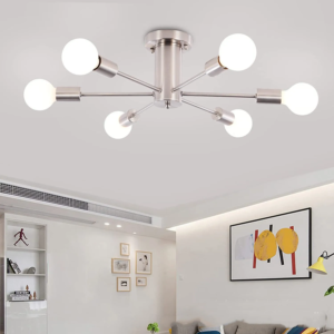 Nordic low-profile 6-light iron chandelier in black for dining room