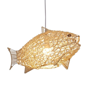 Nordic Handwoven Bamboo Fish Art Pendant Light