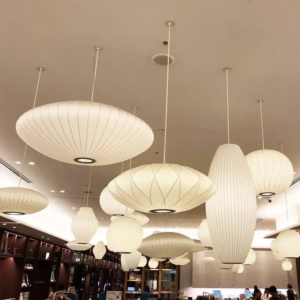 Modern White Fabric Lantern LED Pendant Light