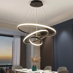 Nordic 3-ring LED chandelier in matte black for dining and living room