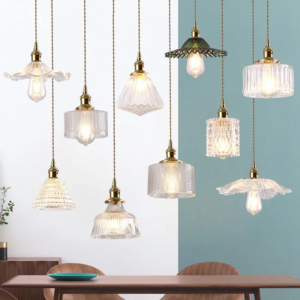 Nordic Glass Pendant Light with copper and brass accents