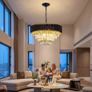 Modern Black and Gold Crystal Chandelier