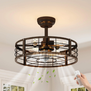 20 Inch Caged Flush Mount Ceiling Fan Farmhouse Fandelier