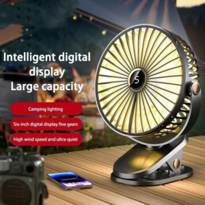 8000mAh clip-on rechargeable fan with LED light in pink