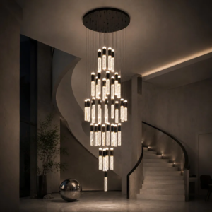 Bubble crystal staircase chandelier for high ceiling loft stairway