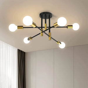Retro industrial wrought iron cage chandelier with E27 bulbs