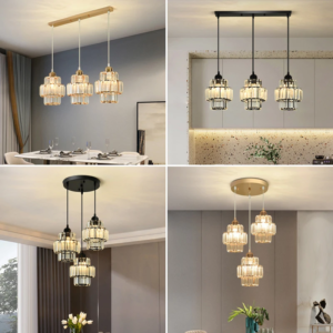 Golden crystal dining chandelier for kitchen island and dining table