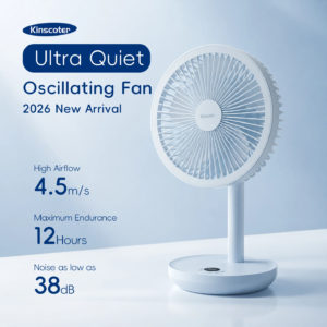 KINSCOTER smart oscillating rechargeable desk fan in light pink