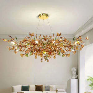 Modern Ginkgo Leaf Glass LED Pendant Light in brushed nickel
