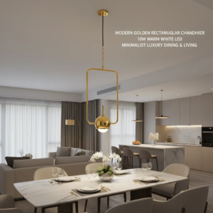 Modern Gold Rectangle LED Pendant Light for Dining Room