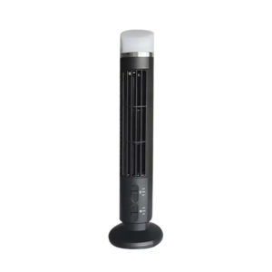 M02K portable bladeless tower fan with LED in black, USB powered