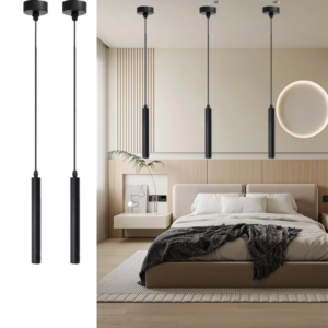 Height-Adjustable Minimalist LED Pendant Light in black