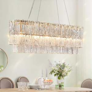 Gold glass rectangle crystal chandelier for dining room and kitchen island