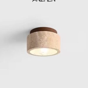 LED Ceiling Lamp Surface Mounted Downlight Japanese Style Stone Wood