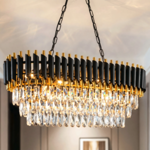 Modern black and gold 3-tier oval crystal chandelier