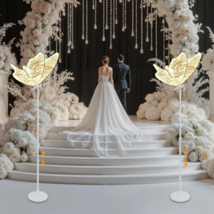 Butterfly LED floor lamps, set of two, romantic wedding aisle decor
