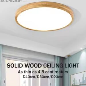 Nordic Solid Wood LED Ceiling Light Round Wood Grain Lighting Lamp